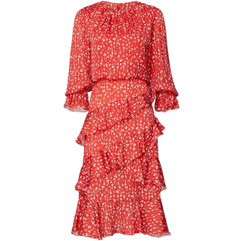 ML Monique‎ Lhuillier Printed Ruffle Dress 12 - Picture 2 of 10